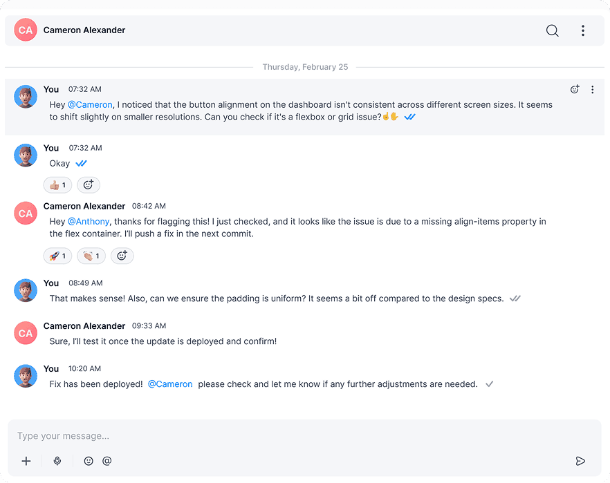 Direct and Group Chat Interface for Team Collaboration